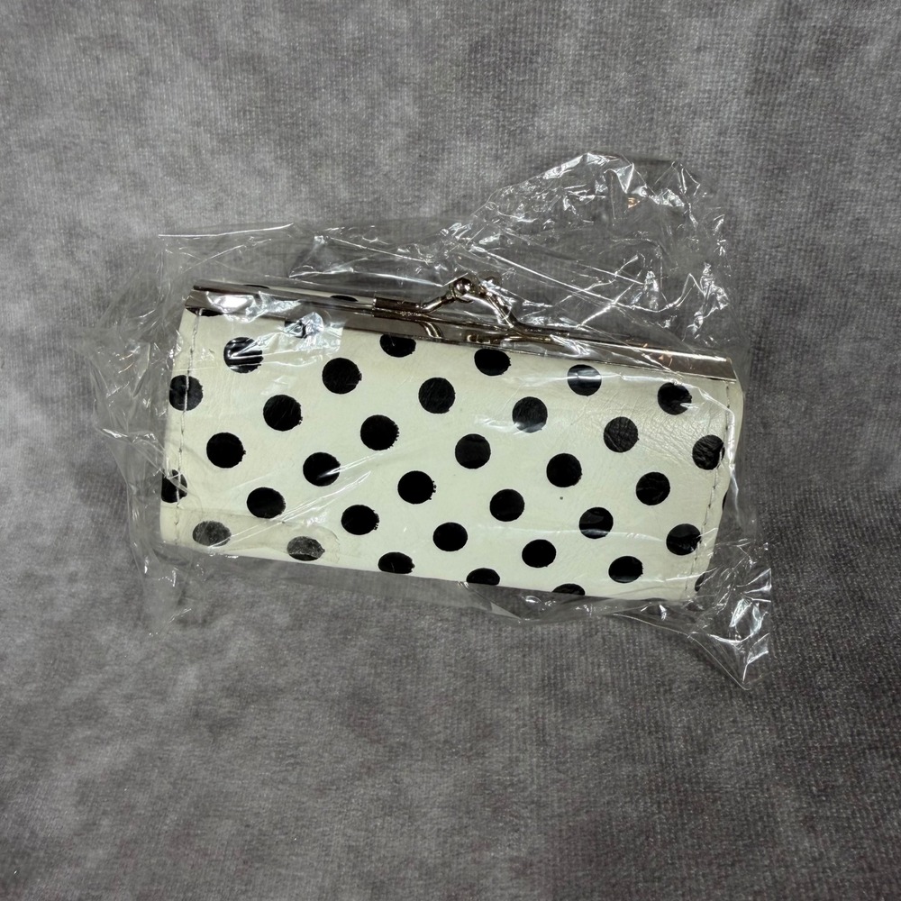 Vtg Polka Dot Kiss Lock Lipstick Holder White & Black Retro Coin Purse NEW
